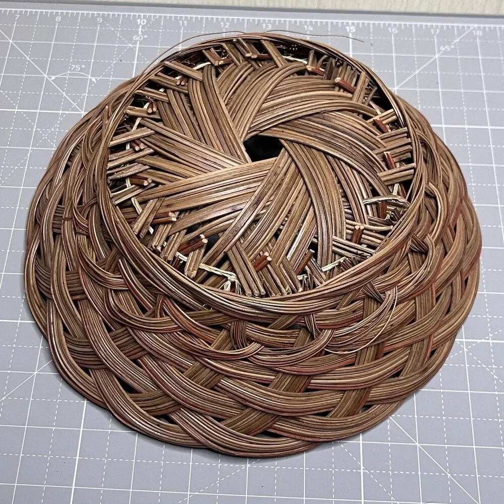 VTG Large 9.5” Round Basket Rattan Wicker Natural Brown Country Farmhouse